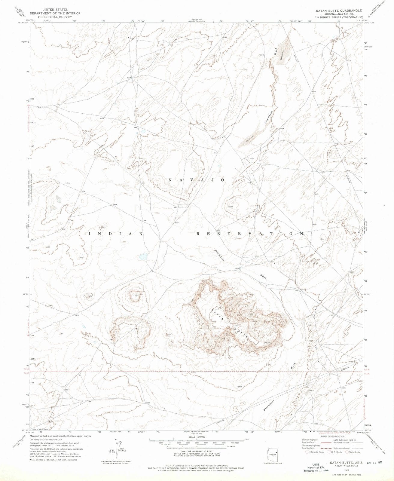 1972 Satan Butte, AZ - Arizona - USGS Topographic Map