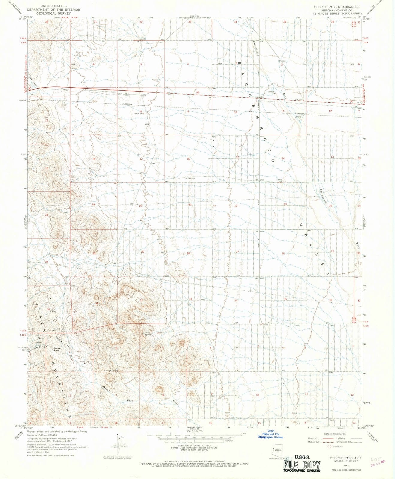 1967 Secret Pass, AZ - Arizona - USGS Topographic Map