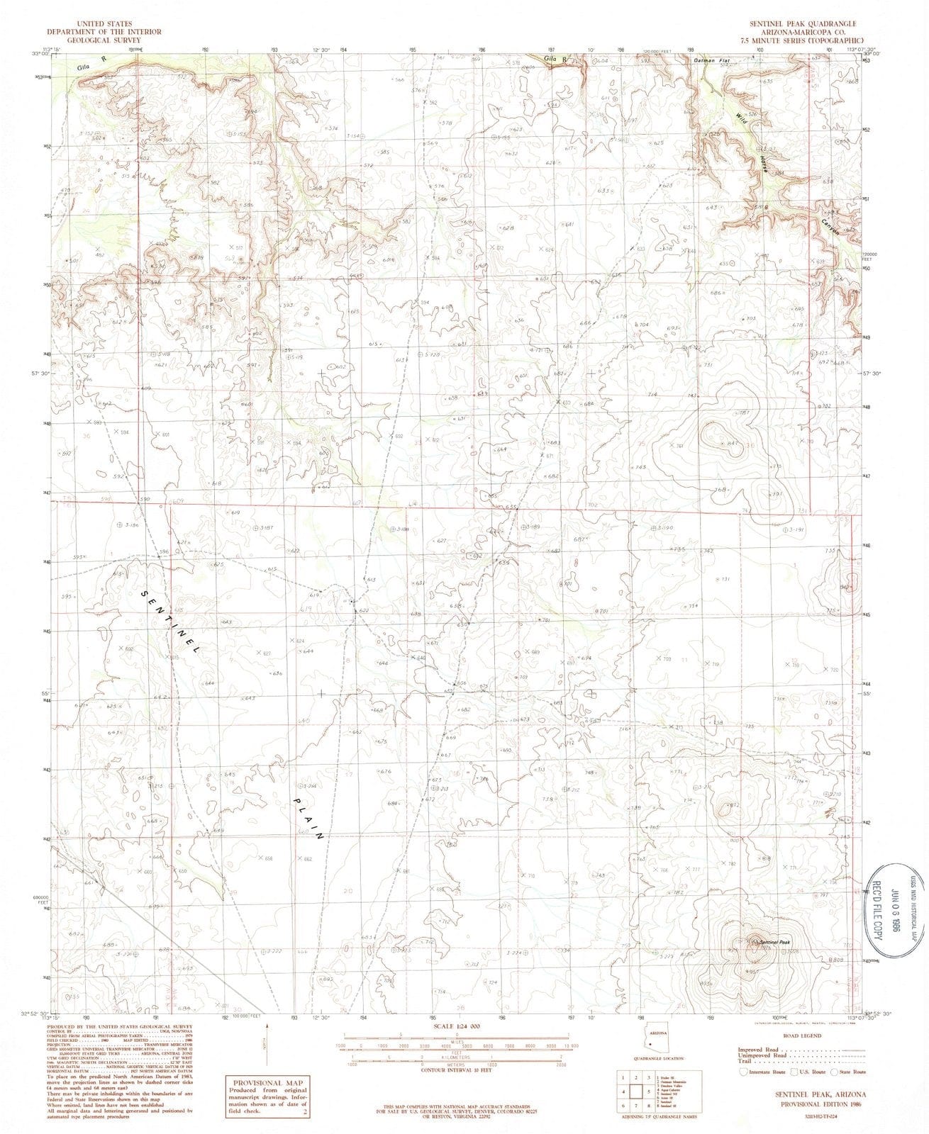 1986 Sentinel Peak, AZ - Arizona - USGS Topographic Map