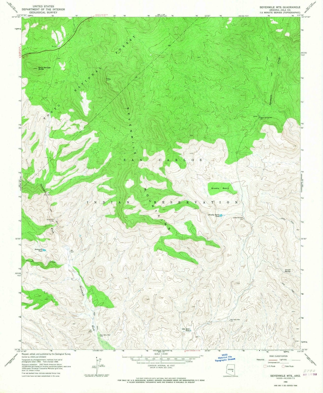 1966 Sevenmile MTS, AZ - Arizona - USGS Topographic Map