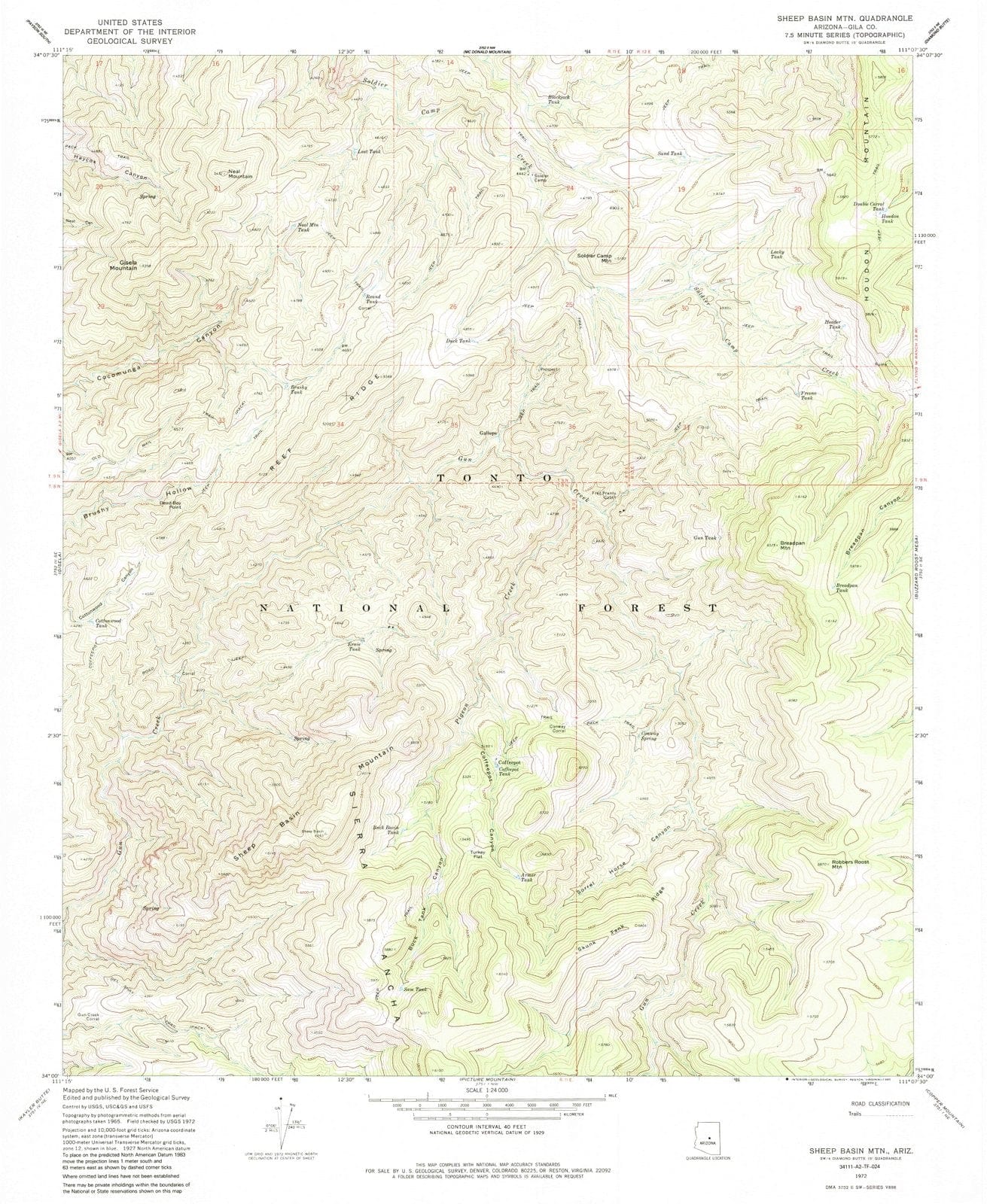 1972 Sheep Basin MTN, AZ - Arizona - USGS Topographic Map