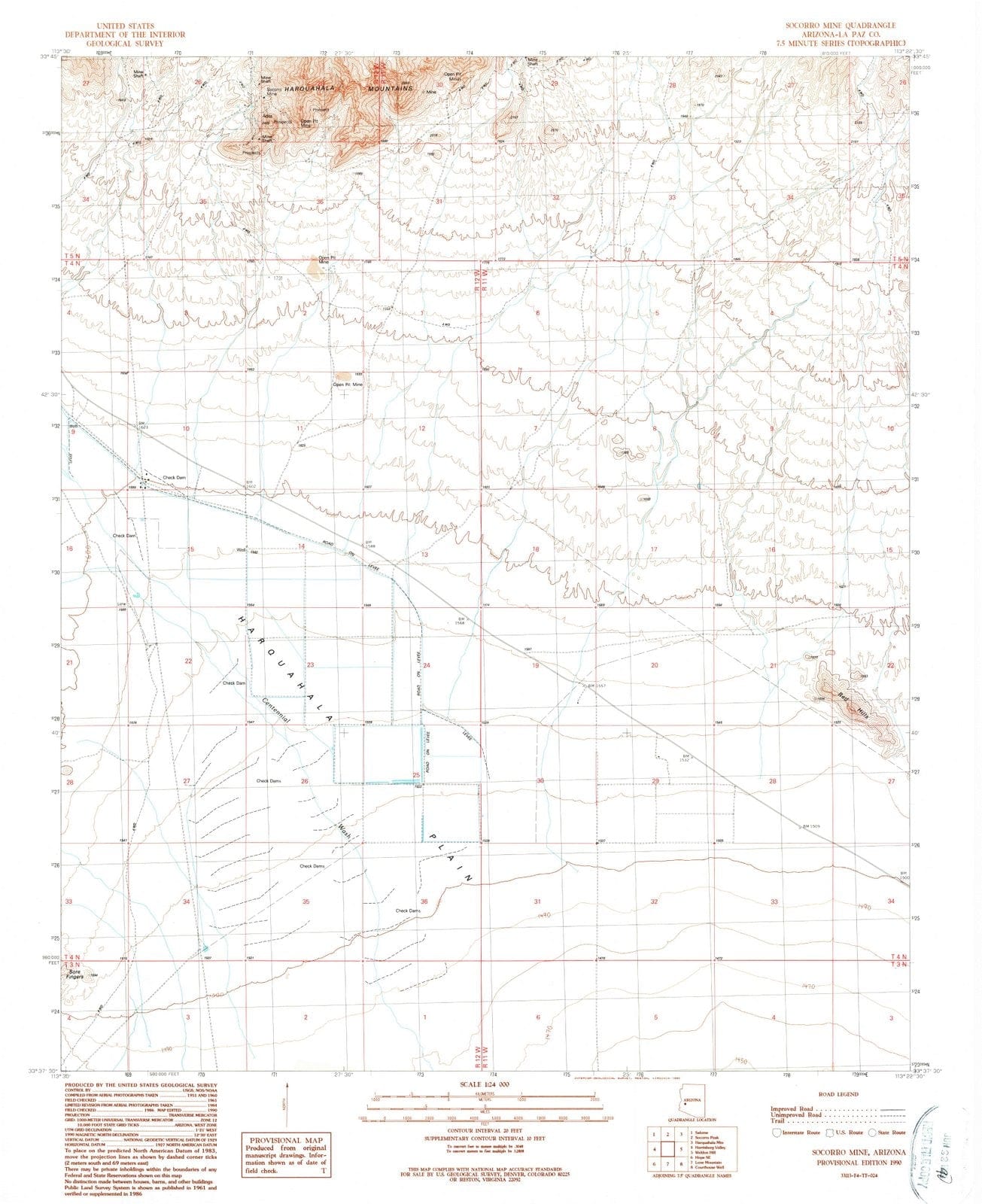 1990 Socorro Mine, AZ - Arizona - USGS Topographic Map