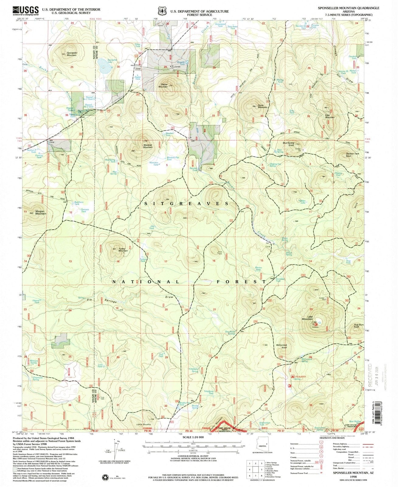 1998 Sponseller Mountain, AZ - Arizona - USGS Topographic Map