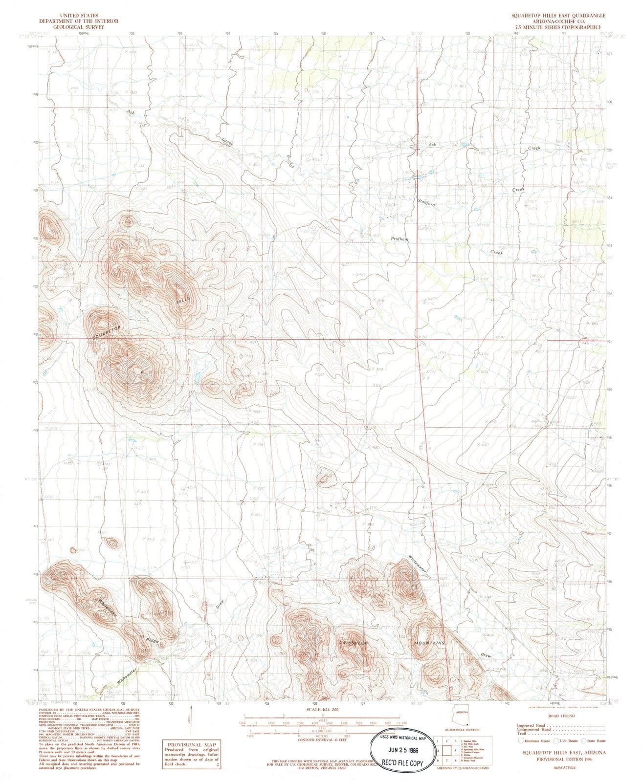 1986 Squaretop Hills East, AZ - Arizona - USGS Topographic Map