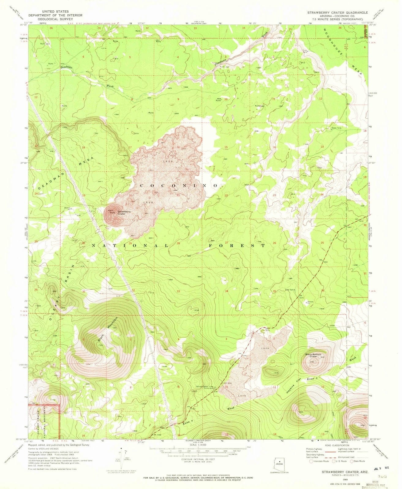 1969 Strawberry Crater, AZ - Arizona - USGS Topographic Map