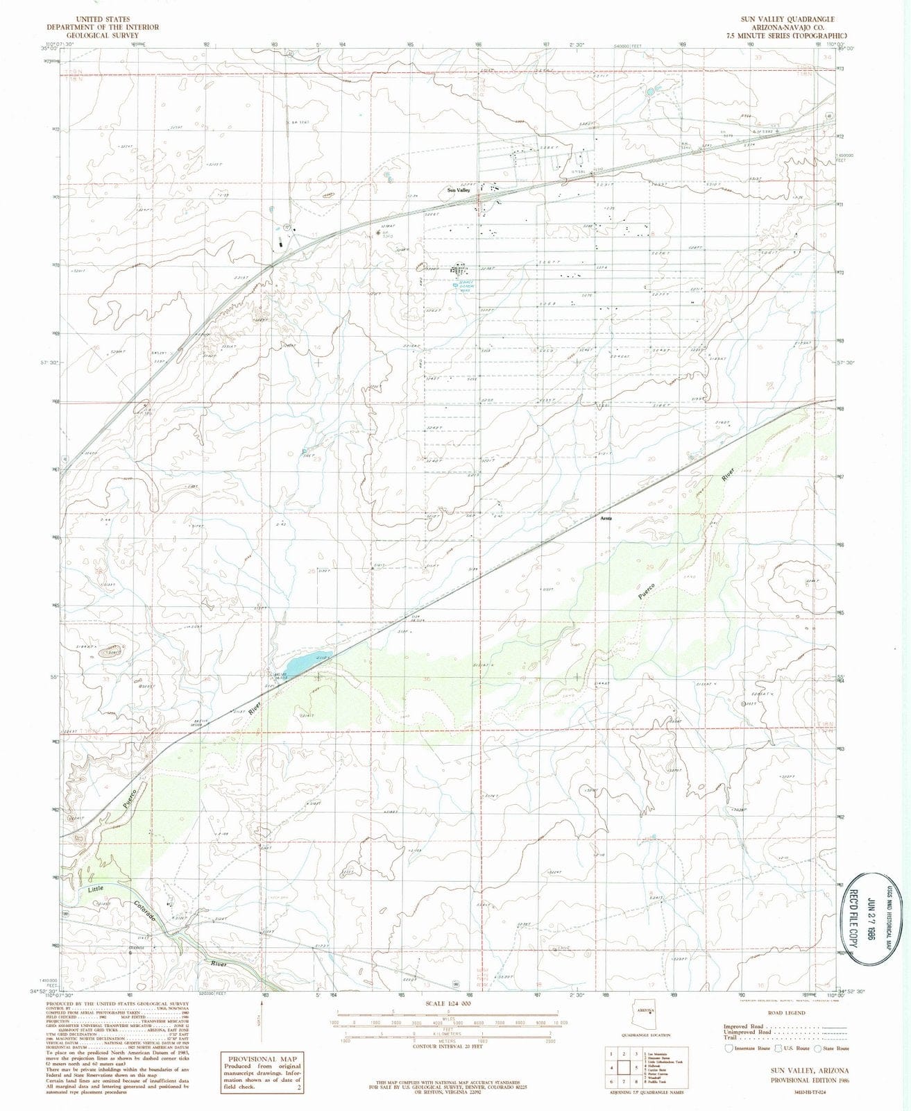 1986 Sun Valley, AZ - Arizona - USGS Topographic Map