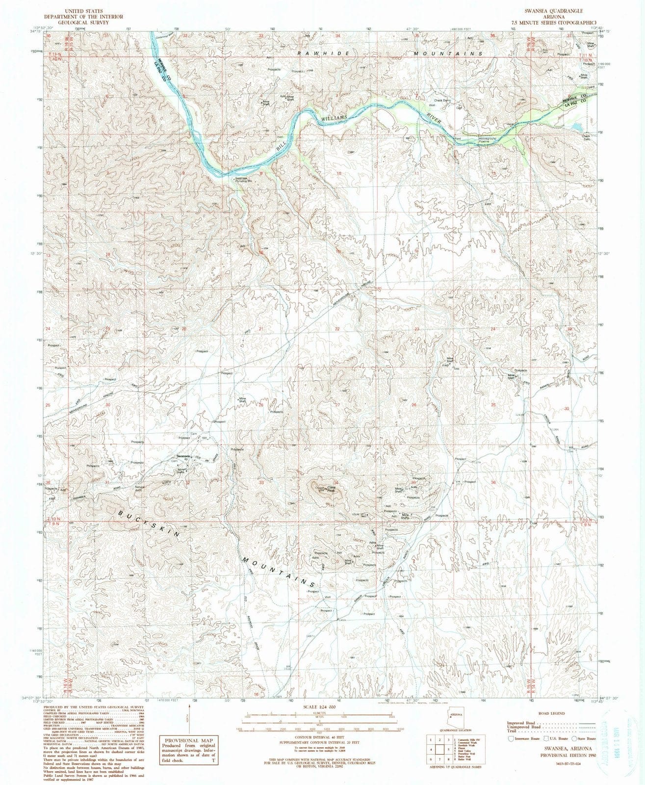 1990 Swansea, AZ - Arizona - USGS Topographic Map
