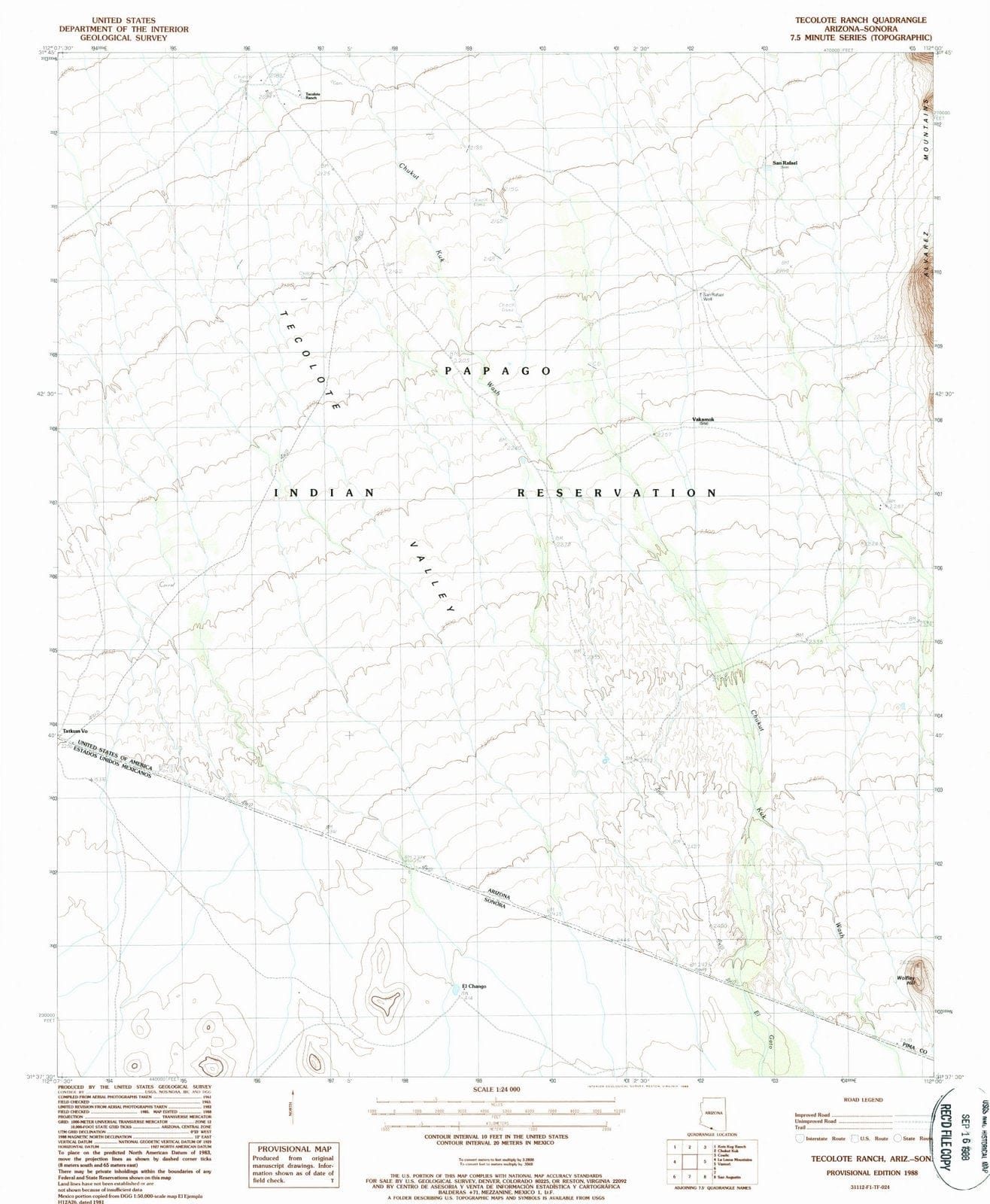 1988 Tecolote Ranch, AZ - Arizona - USGS Topographic Map