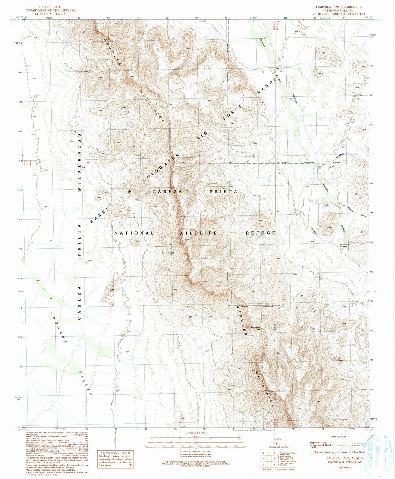 1990 Temporal Pass, AZ - Arizona - USGS Topographic Map