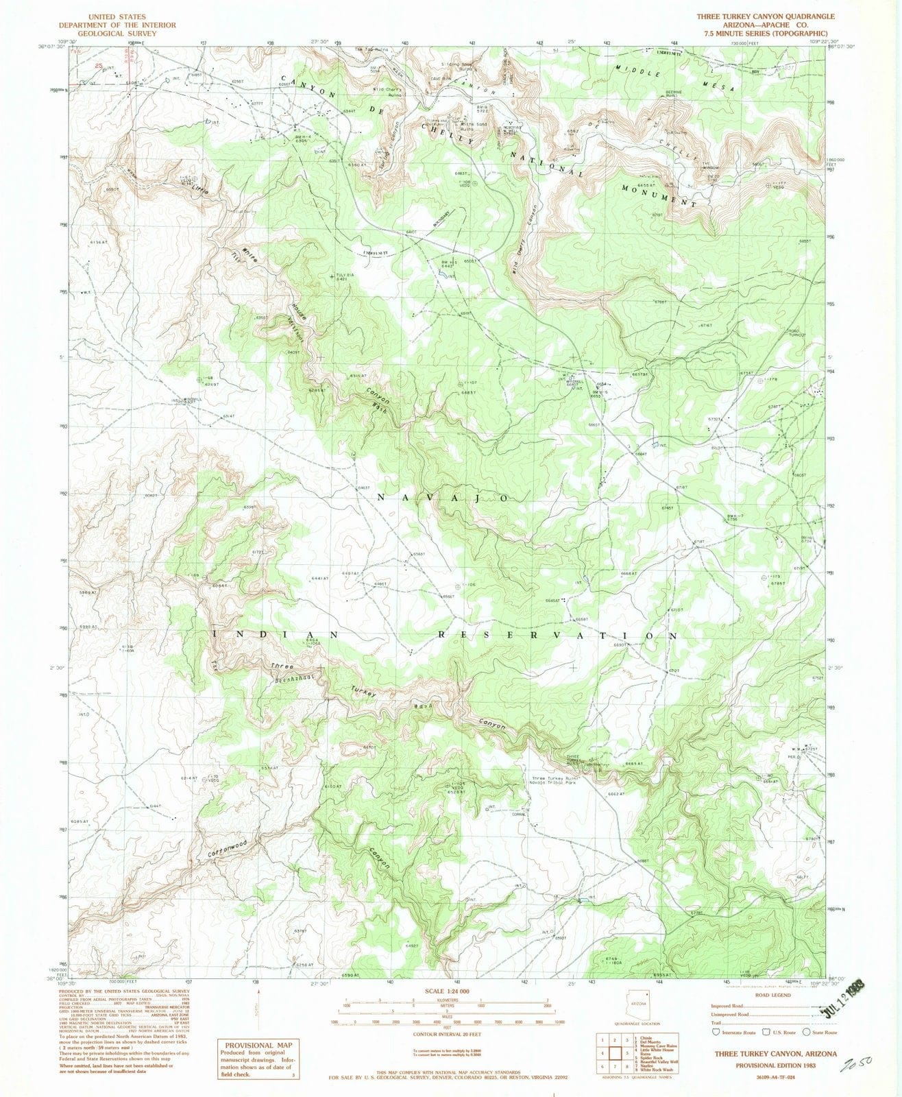 1983 Three Turkey Canyon, AZ - Arizona - USGS Topographic Map