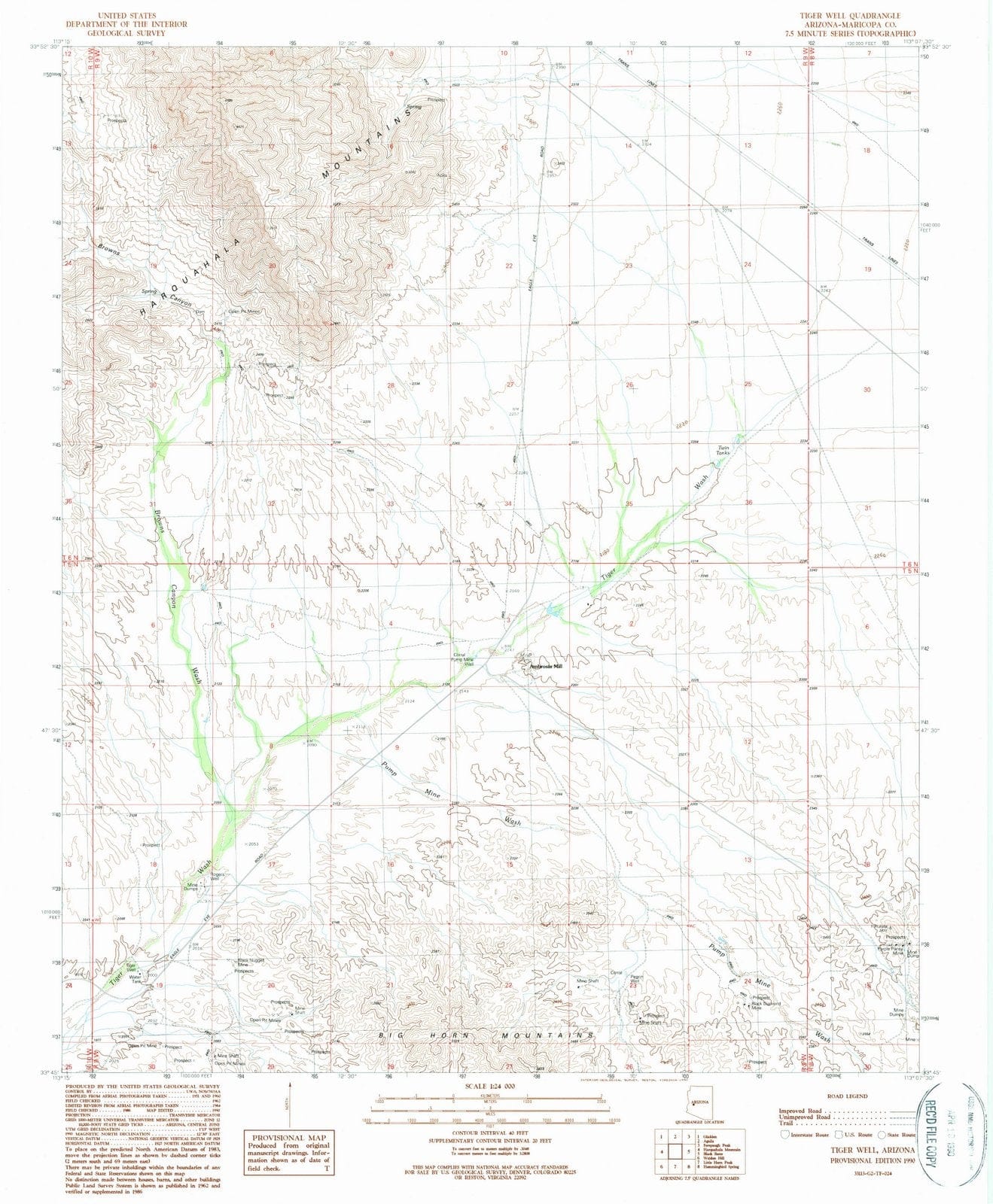 1990 Tiger Well, AZ - Arizona - USGS Topographic Map