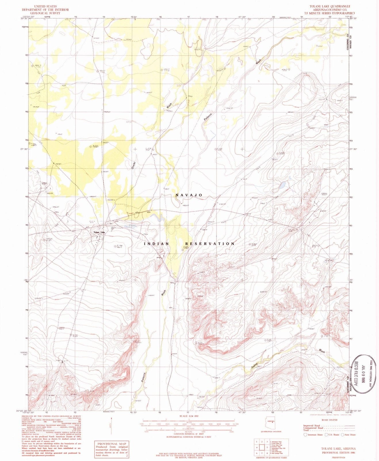 1986 Tolani Lake, AZ - Arizona - USGS Topographic Map