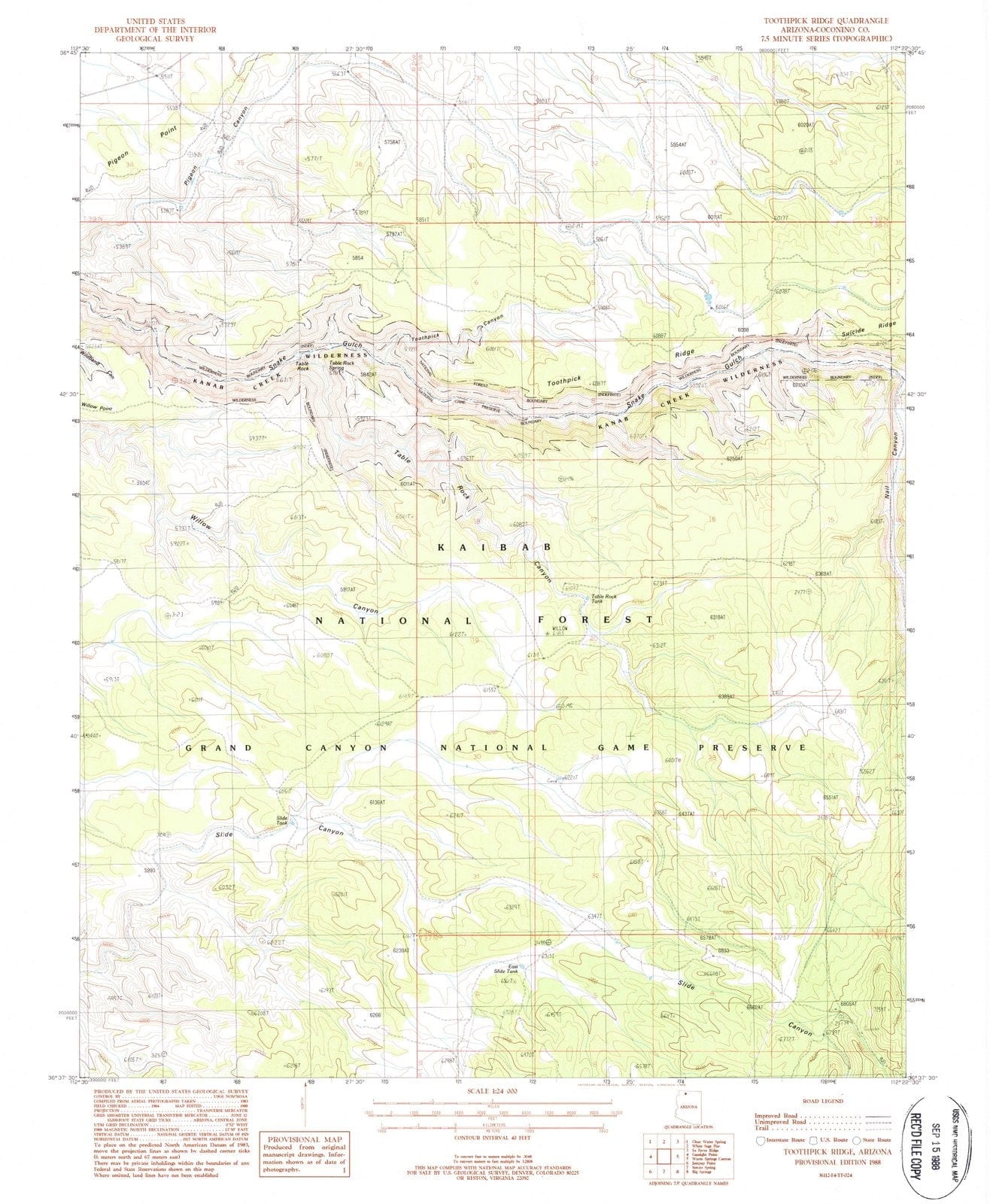 1988 Toothpick Ridge, AZ - Arizona - USGS Topographic Map
