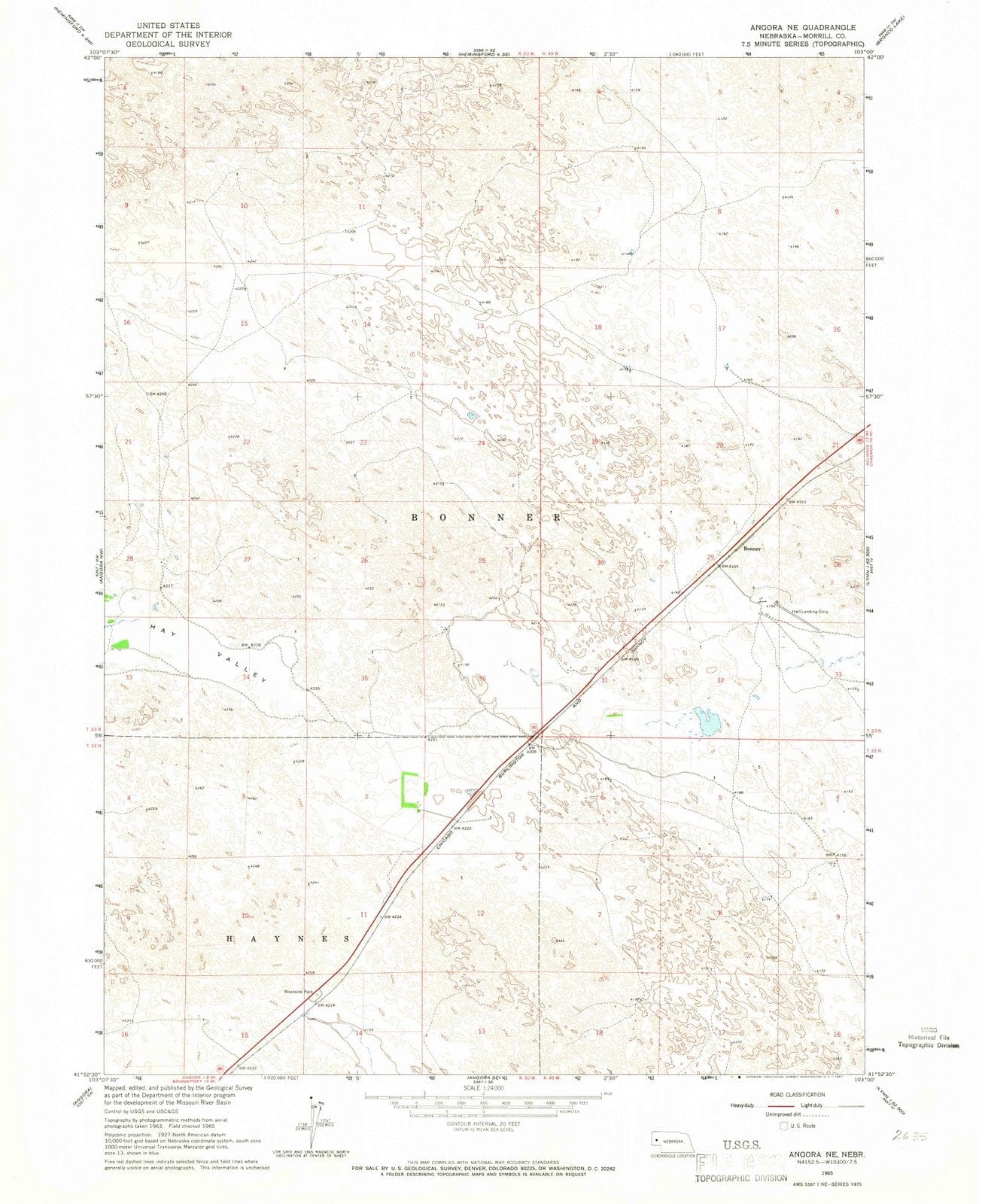1965 Angora, NE - Nebraska - USGS Topographic Map