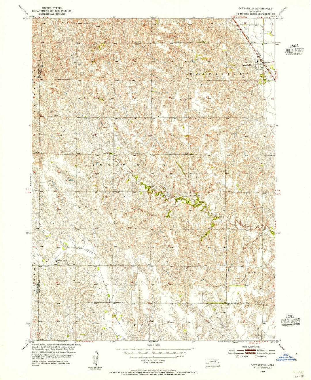 1953 Cotesfield, NE - Nebraska - USGS Topographic Map