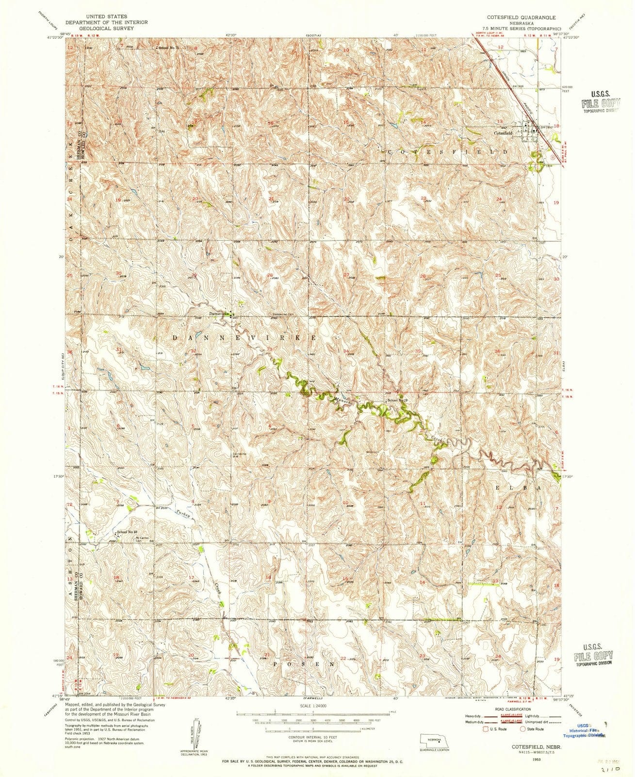 1953 Cotesfield, NE - Nebraska - USGS Topographic Map