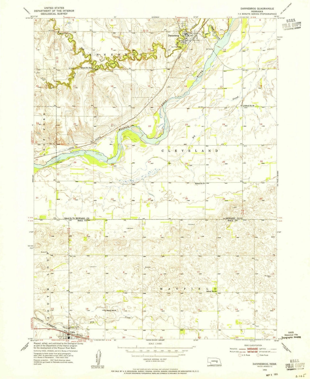 1953 Dannebrog, NE - Nebraska - USGS Topographic Map