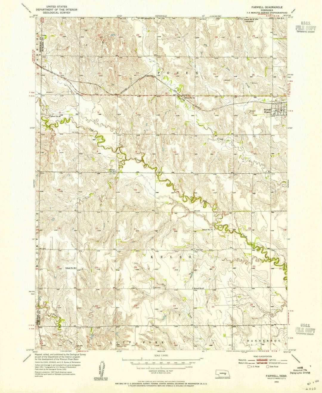 1953 Farwell, NE - Nebraska - USGS Topographic Map