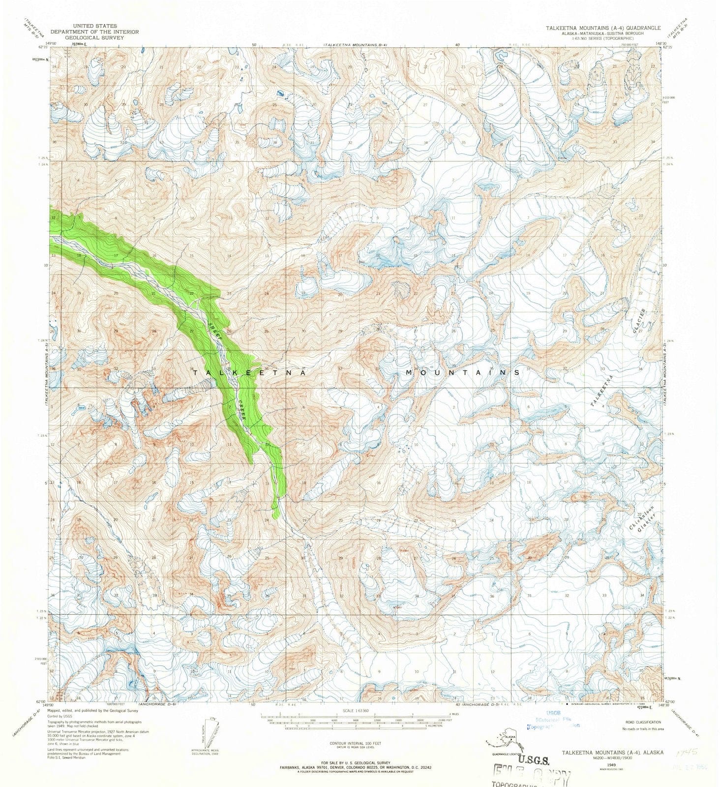 1949 Talkeetna Mountains, AK Alaska USGS Topographic Map v2