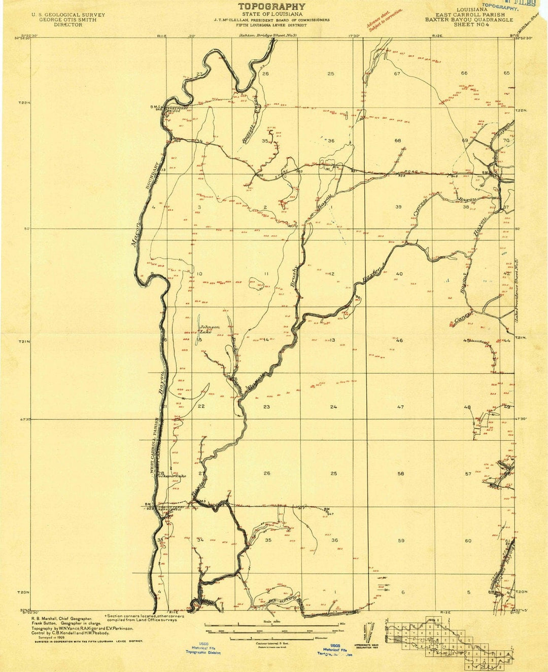 1909 Baxter Bayou, LA - Louisiana - USGS Topographic Map
