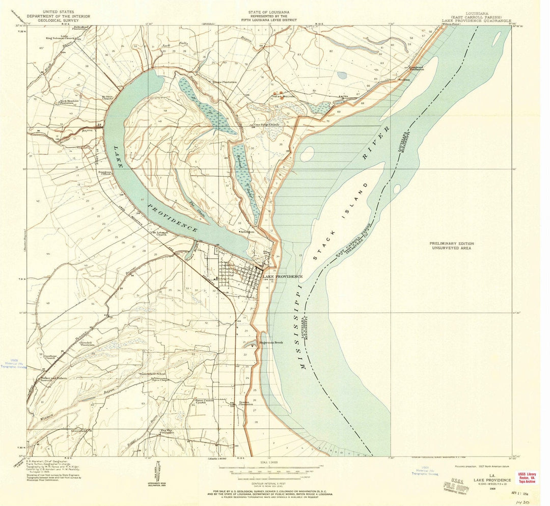 1909 Lake Providence, LA - Louisiana - USGS Topographic Map