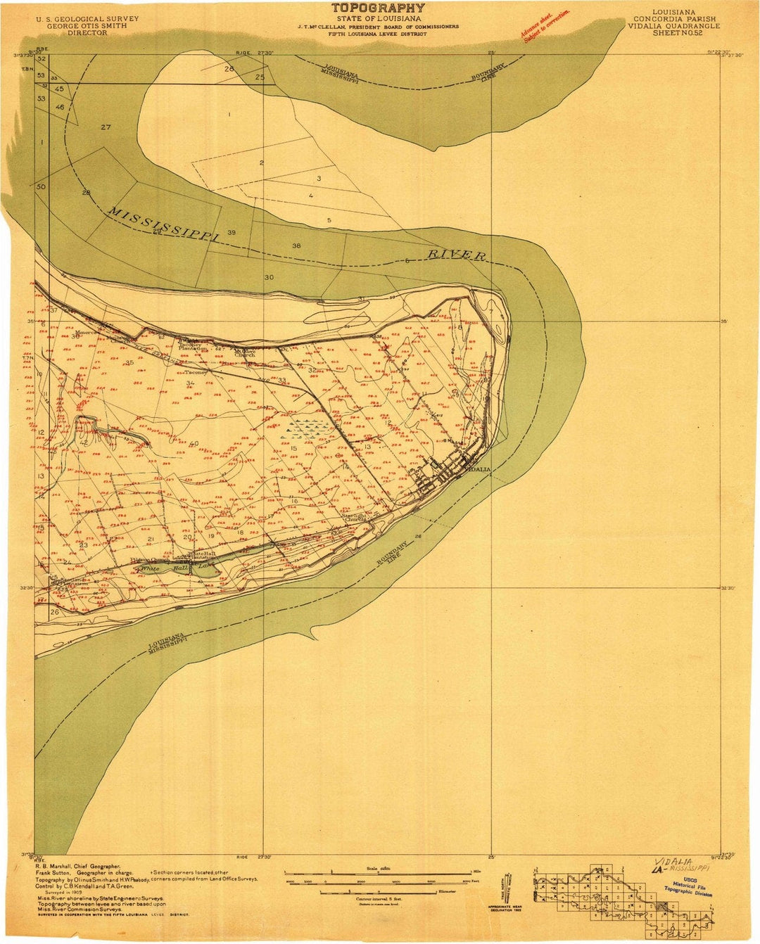 1909 Vidalia, MS - Mississippi - USGS Topographic Map