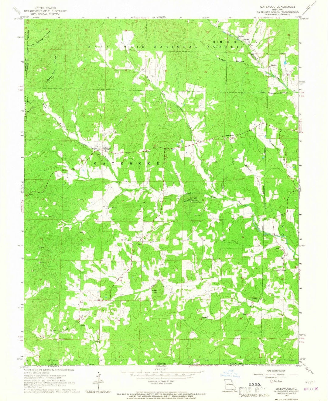 1965 Gatewood, MO - Missouri - USGS Topographic Map