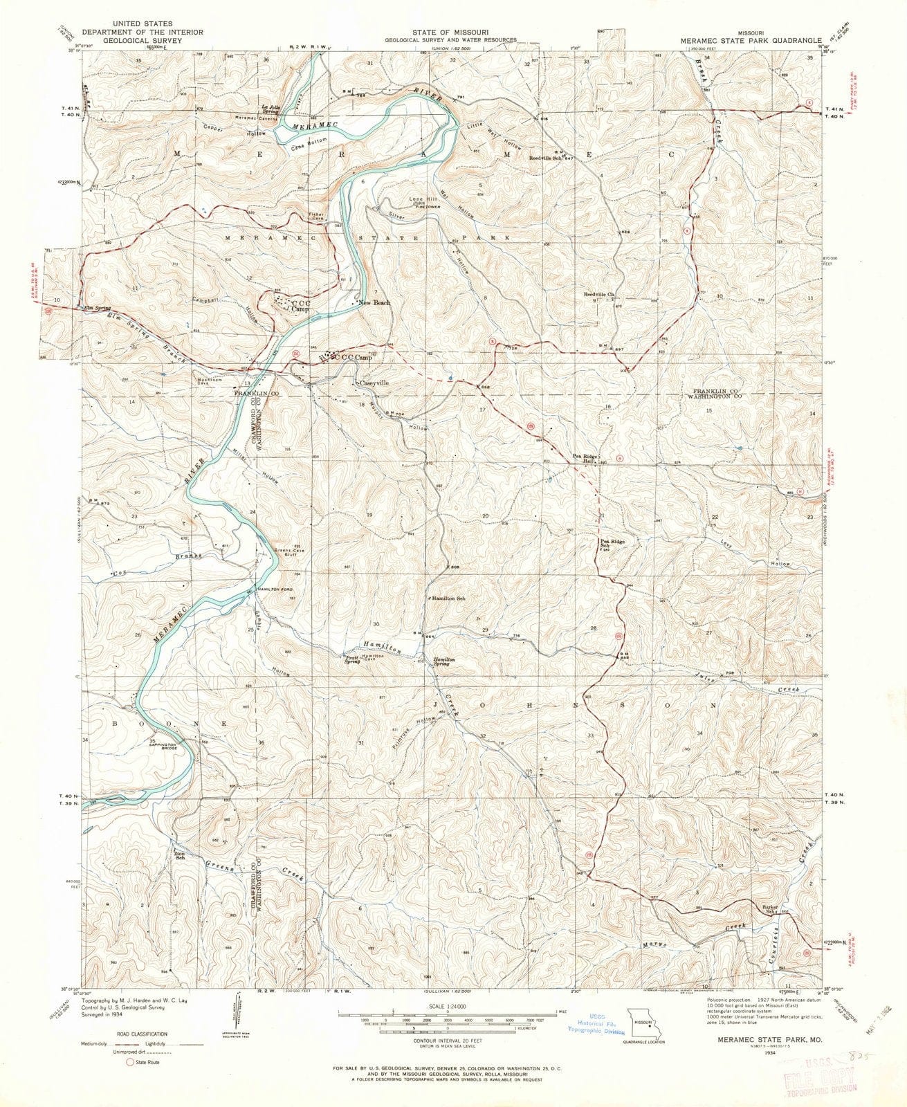 1934 Meramec State Park, MO - Missouri - USGS Topographic Map