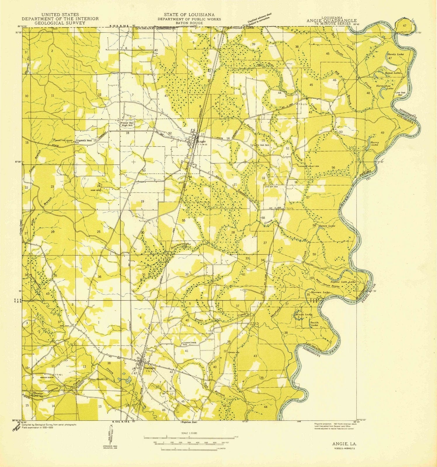 1949 Angie, LA - Louisiana - USGS Topographic Map
