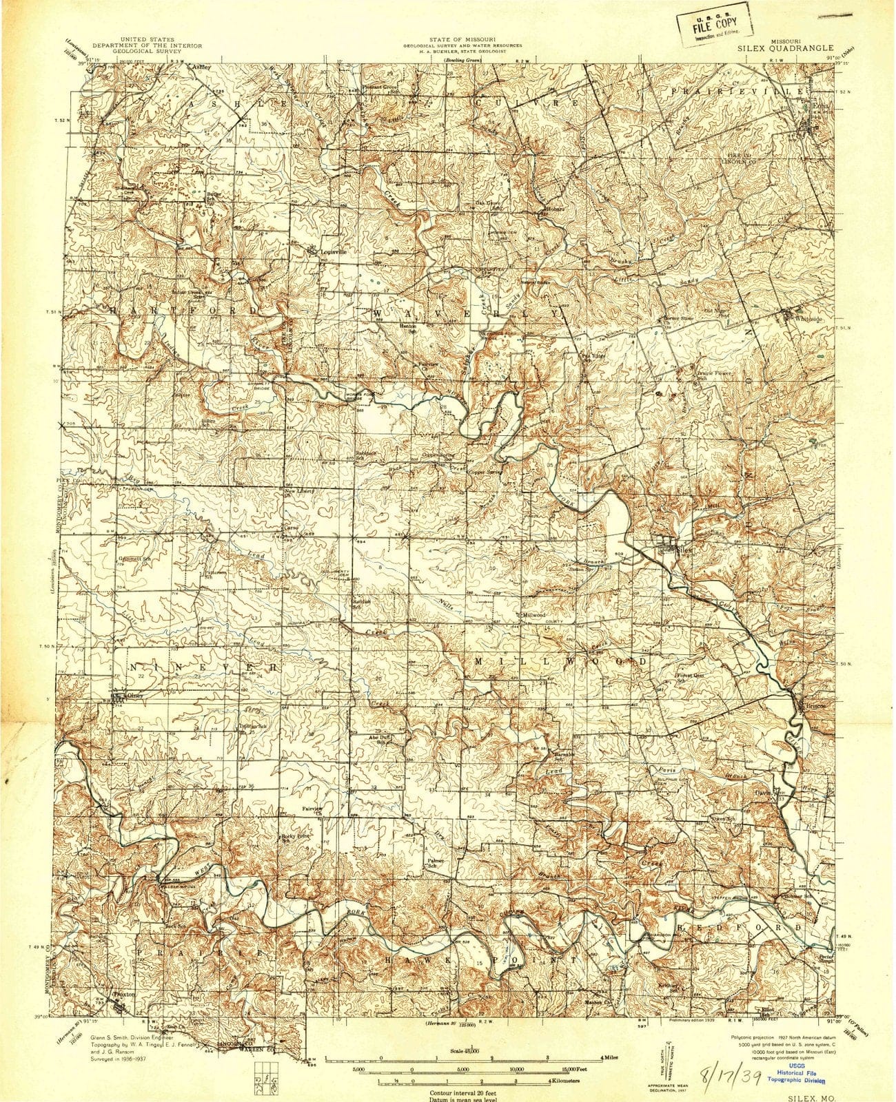 1939 Silex, MO Missouri USGS Topographic Map Historic Pictoric