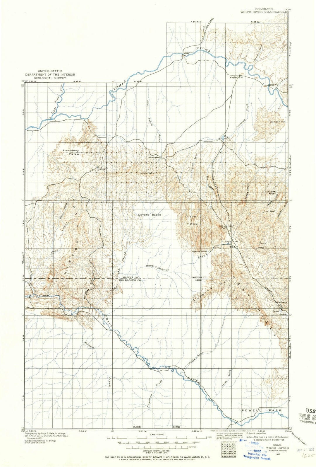 1907 White River, CO - Colorado - USGS Topographic Map