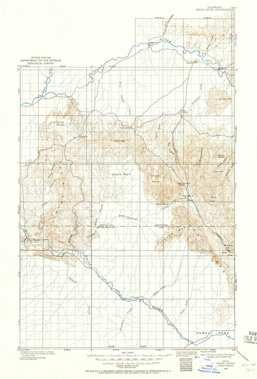 1907 White River, CO - Colorado - USGS Topographic Map