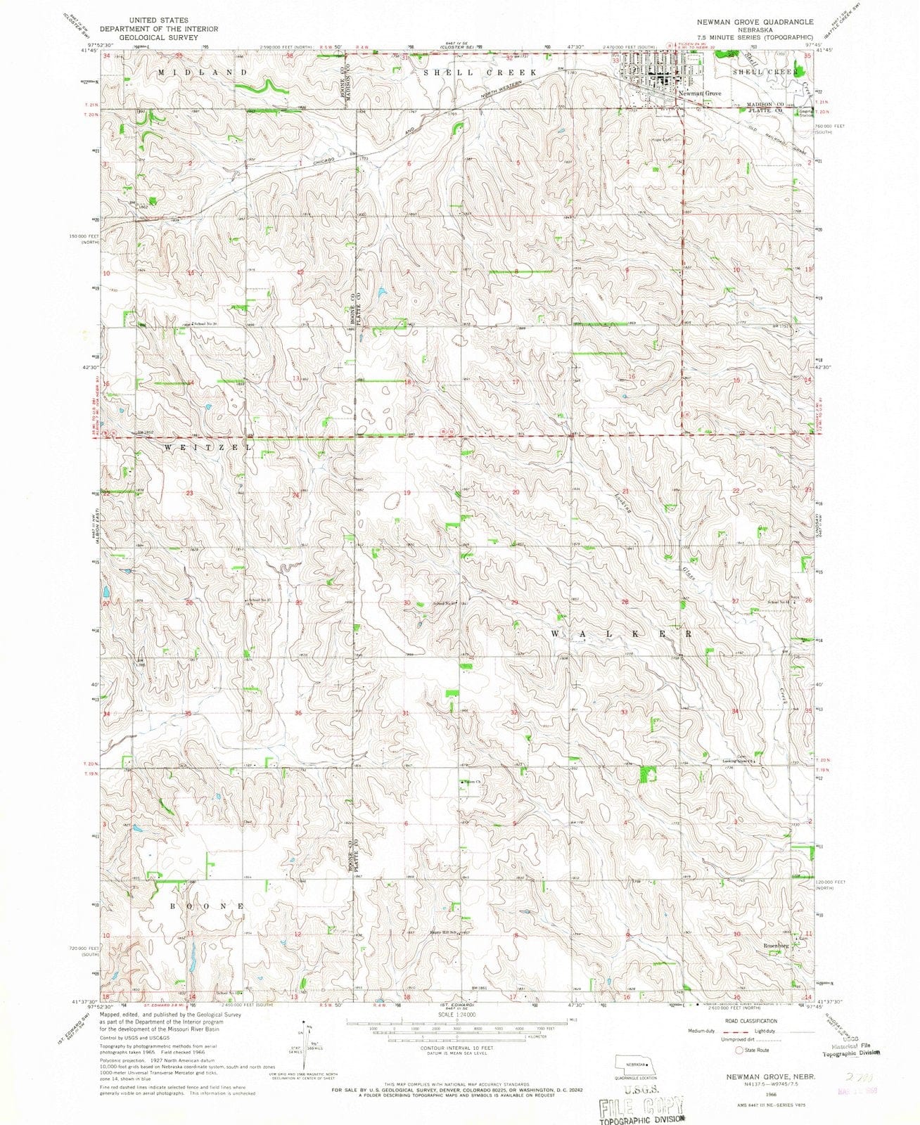 1966 Newman Grove, NE Nebraska USGS Topographic Map Historic Pictoric