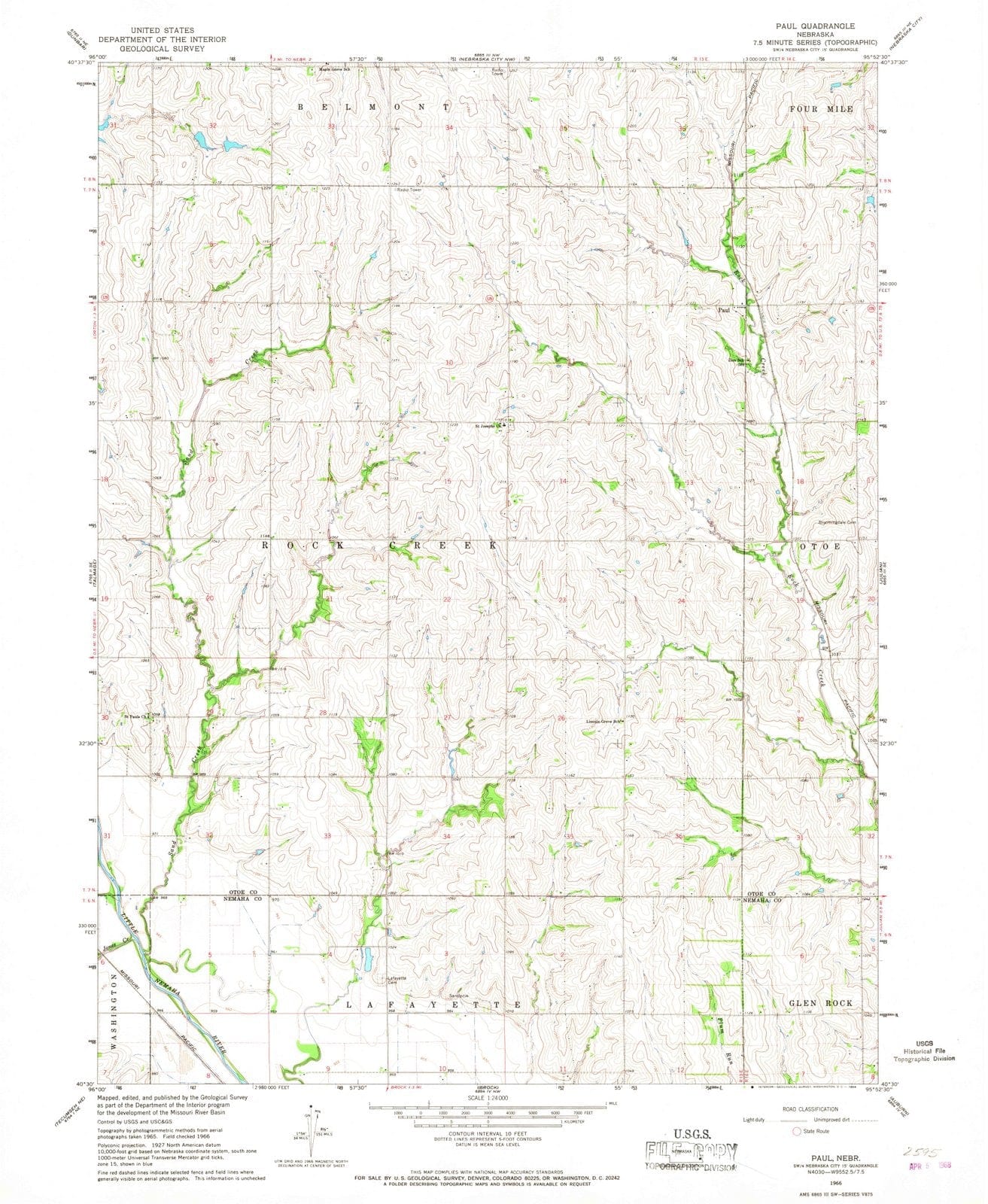 1966 Paul, NE - Nebraska - USGS Topographic Map