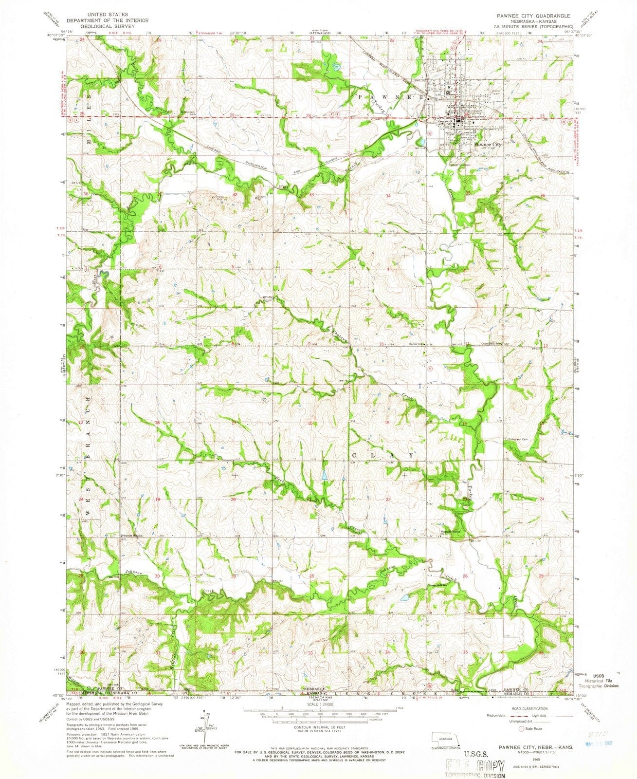 1965 Pawnee City, NE - Nebraska - USGS Topographic Map