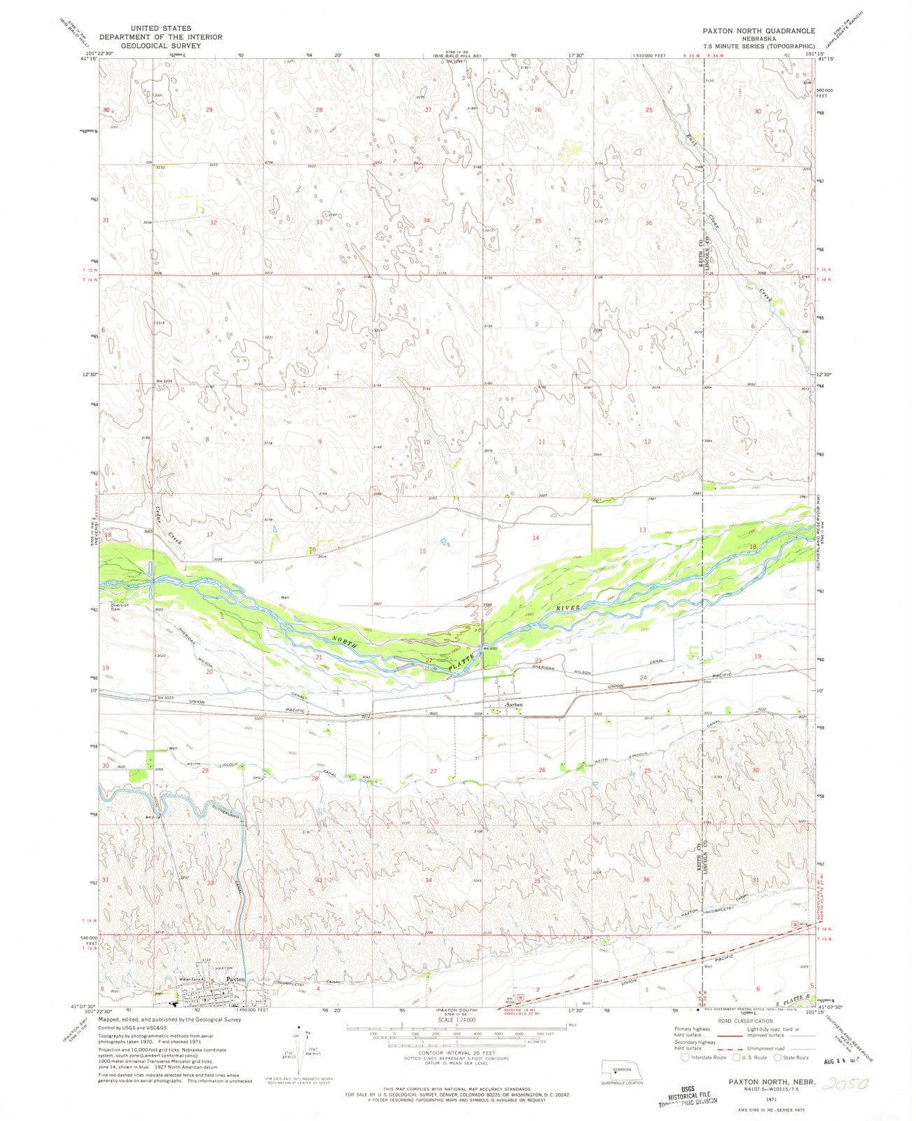 1971 Paxton North, NE - Nebraska - USGS Topographic Map