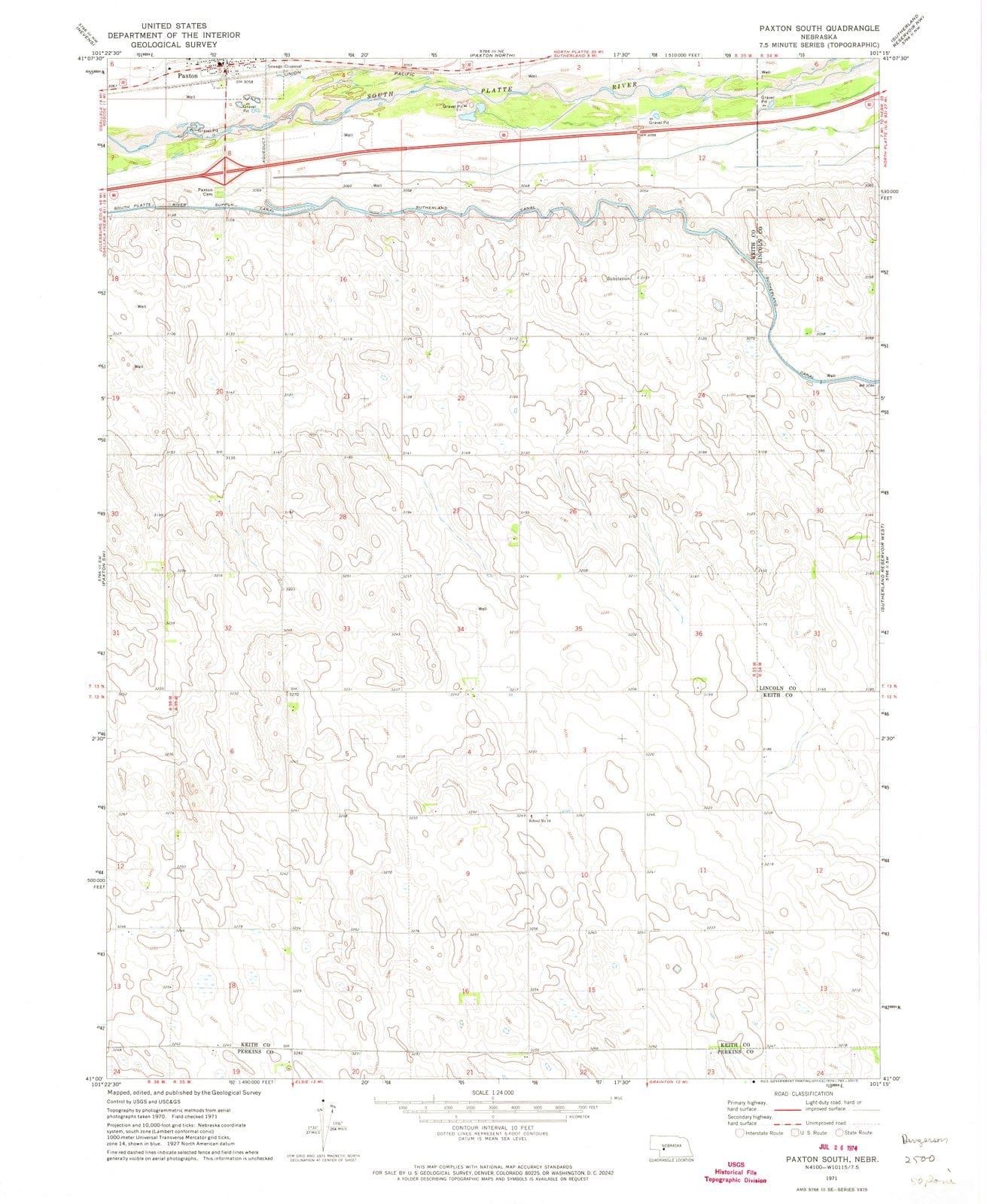 1971 Paxton South, NE - Nebraska - USGS Topographic Map