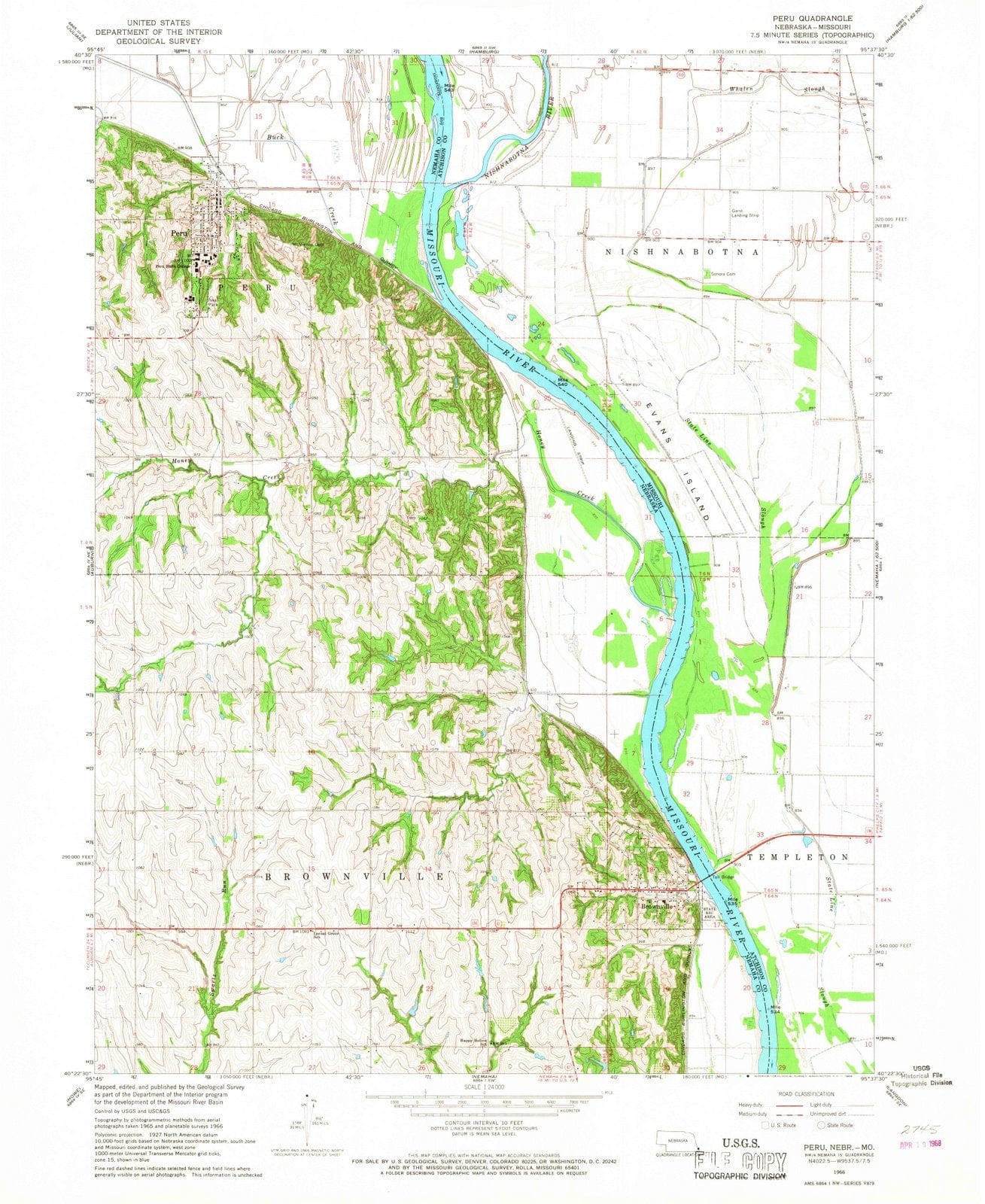 1966 Peru, NE - Nebraska - USGS Topographic Map