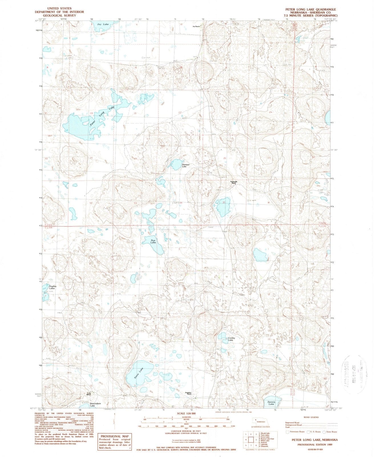1989 Peter Long Lake, NE - Nebraska - USGS Topographic Map