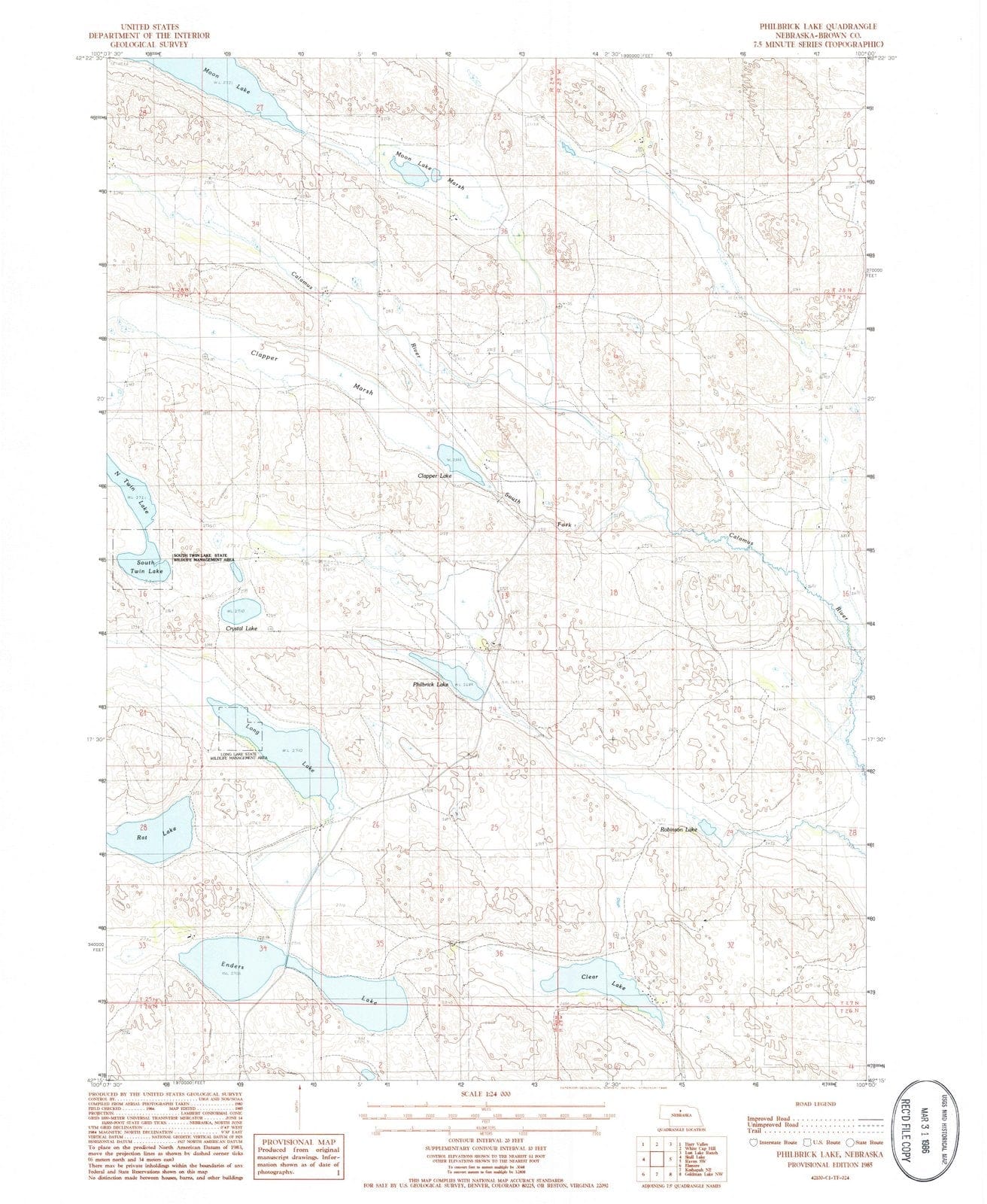1985 Philbrick Lake, NE - Nebraska - USGS Topographic Map