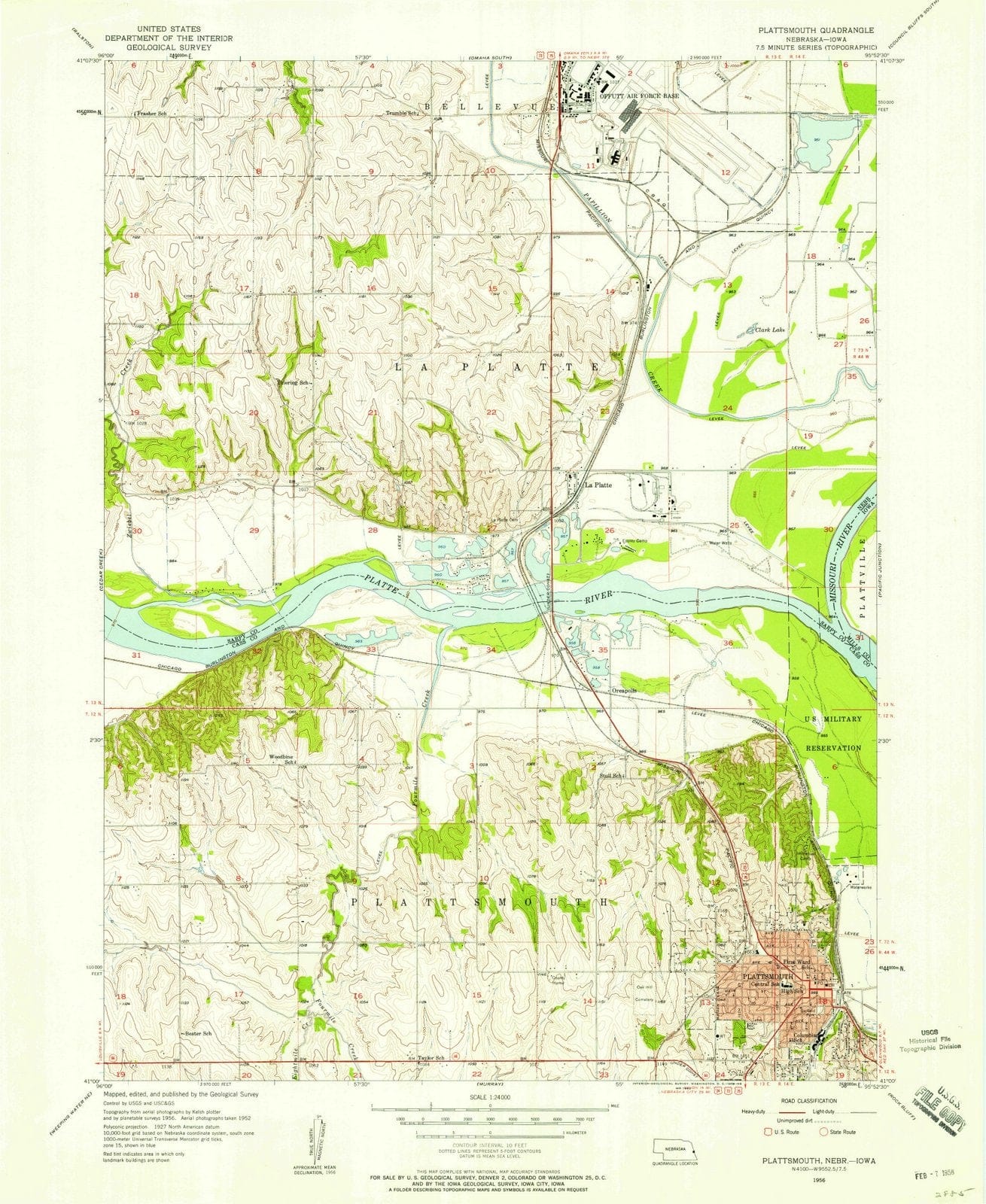 1956 Plattsmouth, NE - Nebraska - USGS Topographic Map
