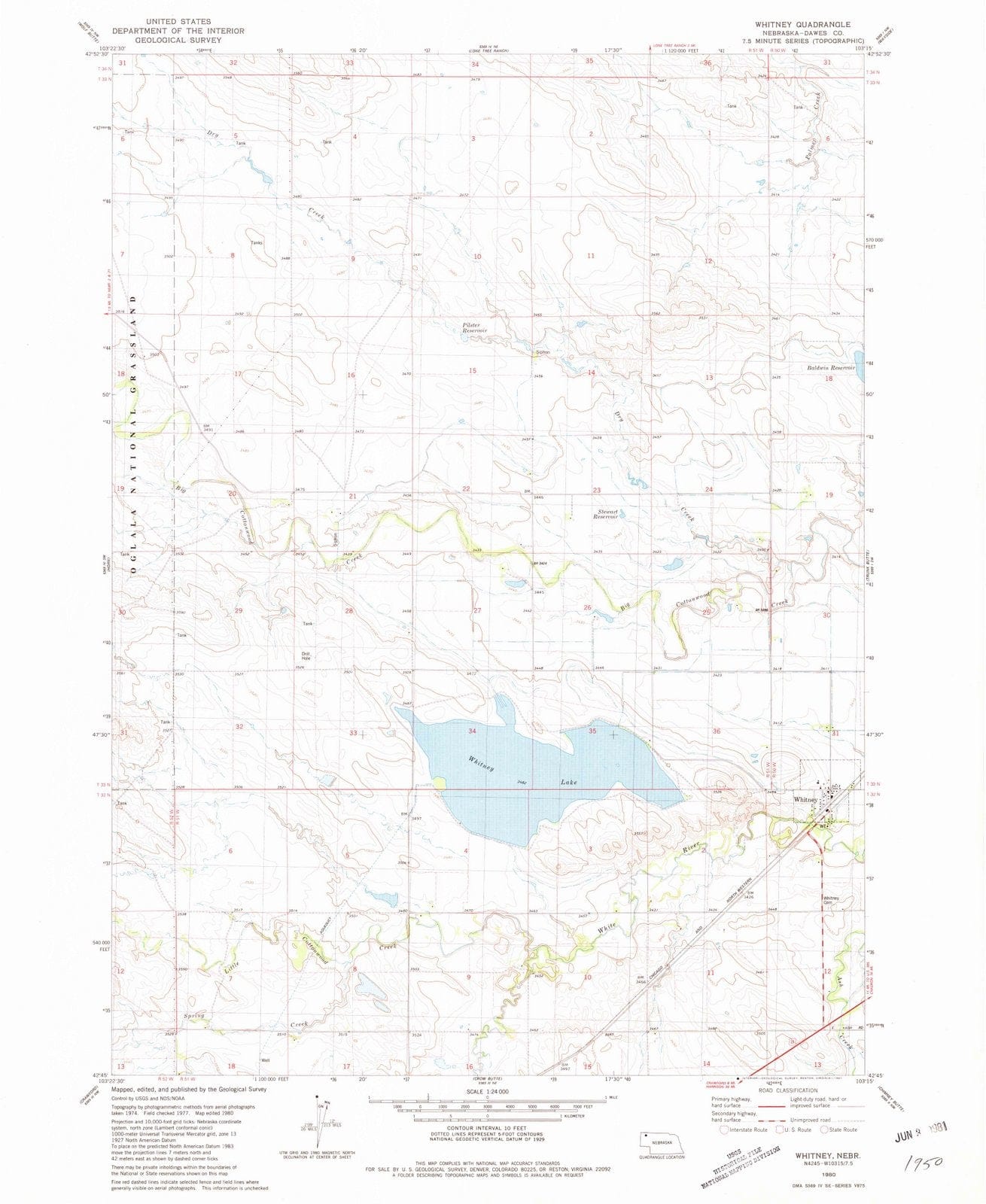 1980 Whitney, NE - Nebraska - USGS Topographic Map