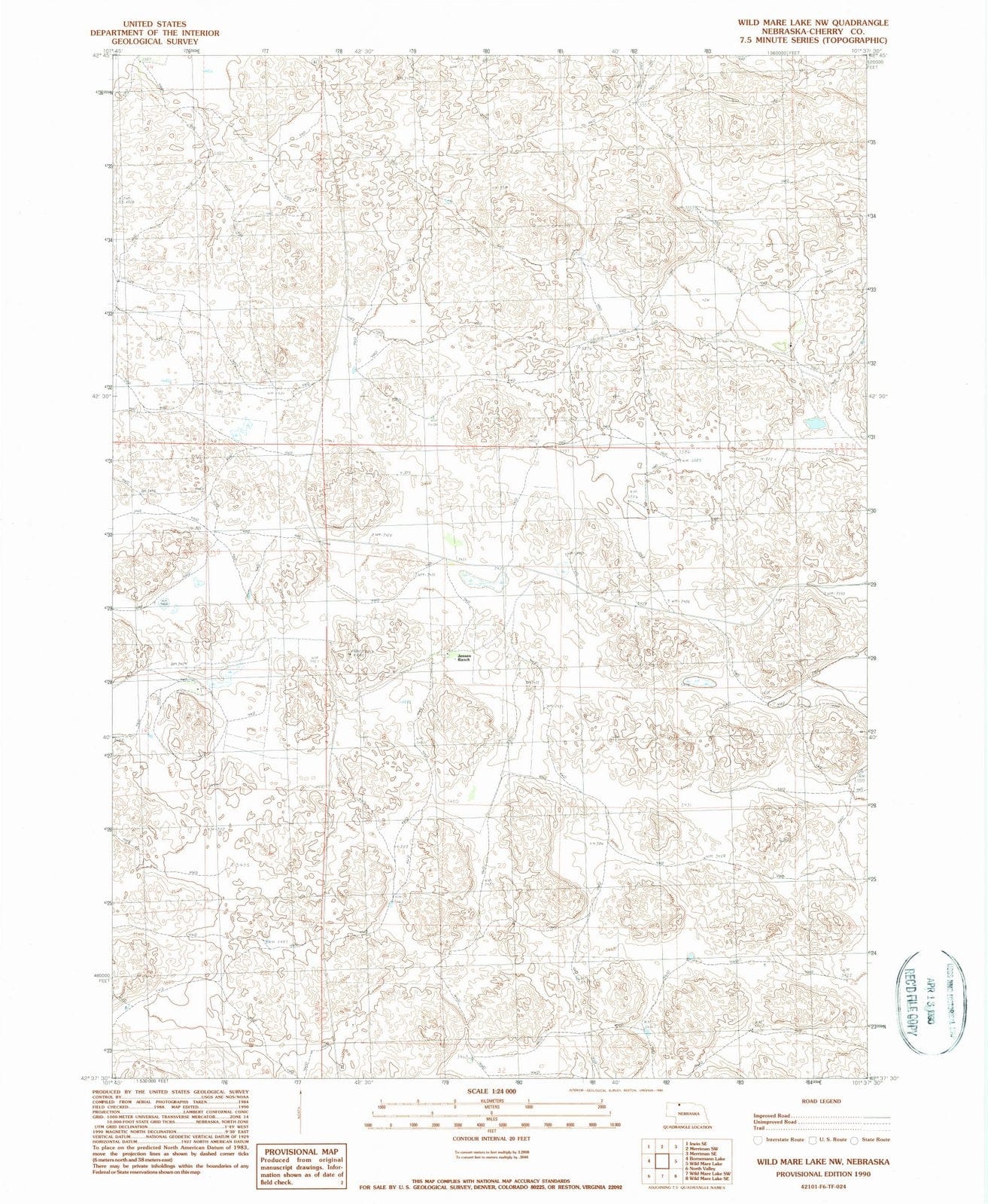 1990 Wild Mare Lake, NE - Nebraska - USGS Topographic Map