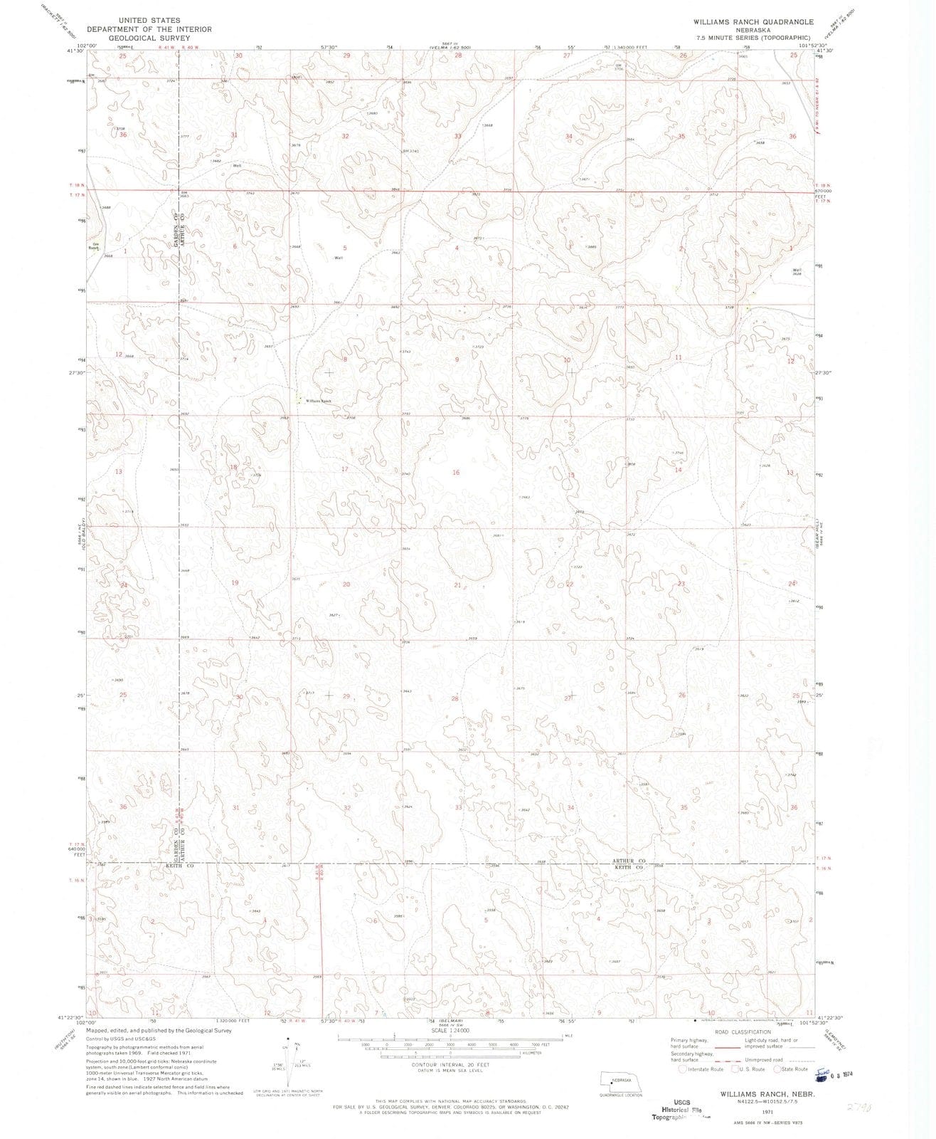1971 Williams Ranch, NE - Nebraska - USGS Topographic Map