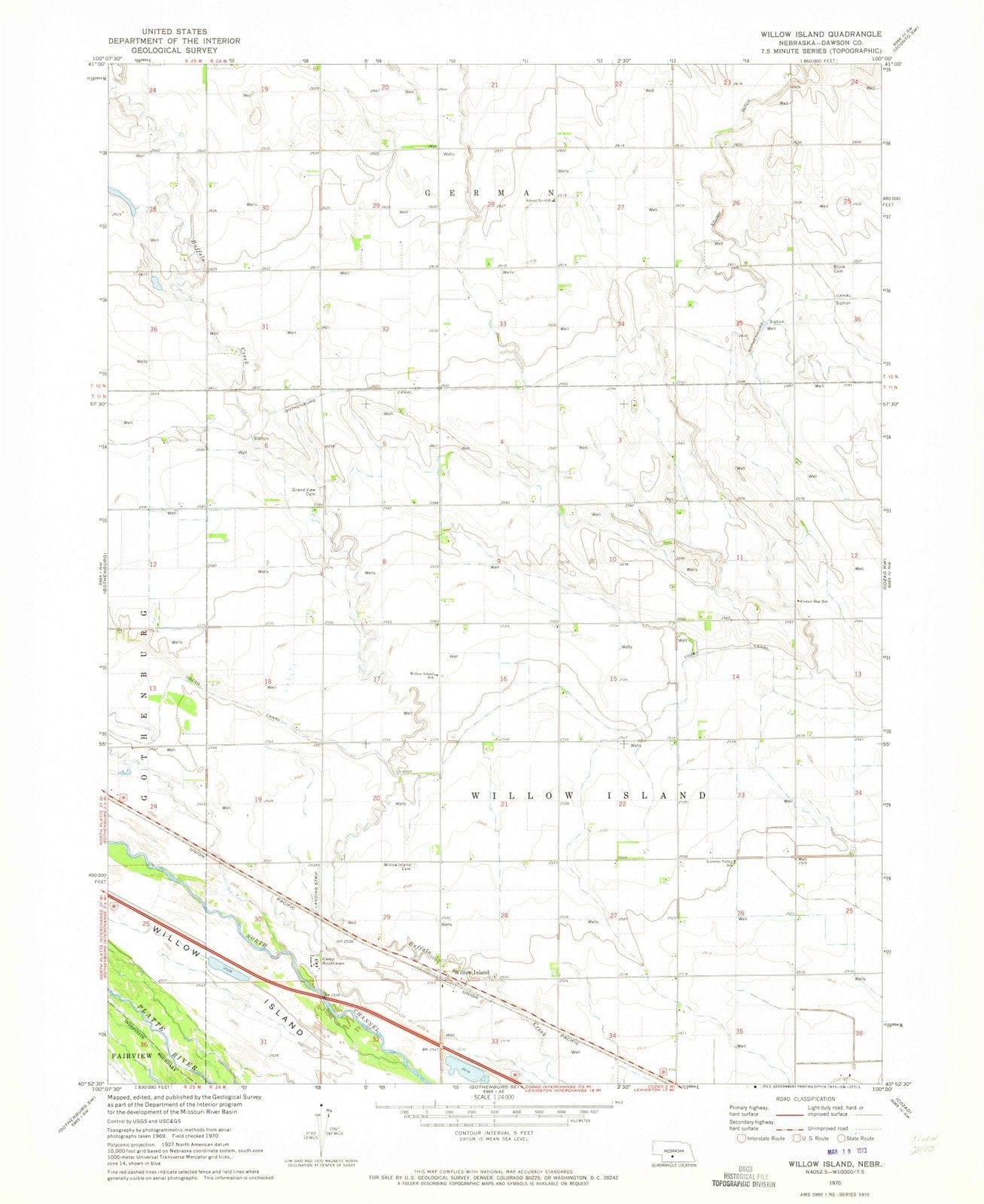 1970 Willow Island, NE - Nebraska - USGS Topographic Map