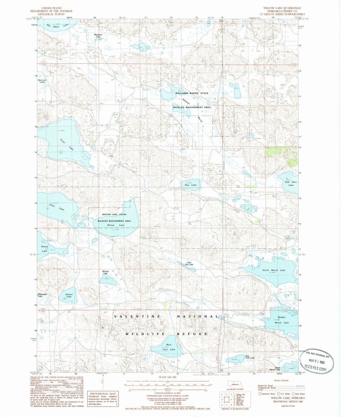 1985 Willow Lake, NE - Nebraska - USGS Topographic Map