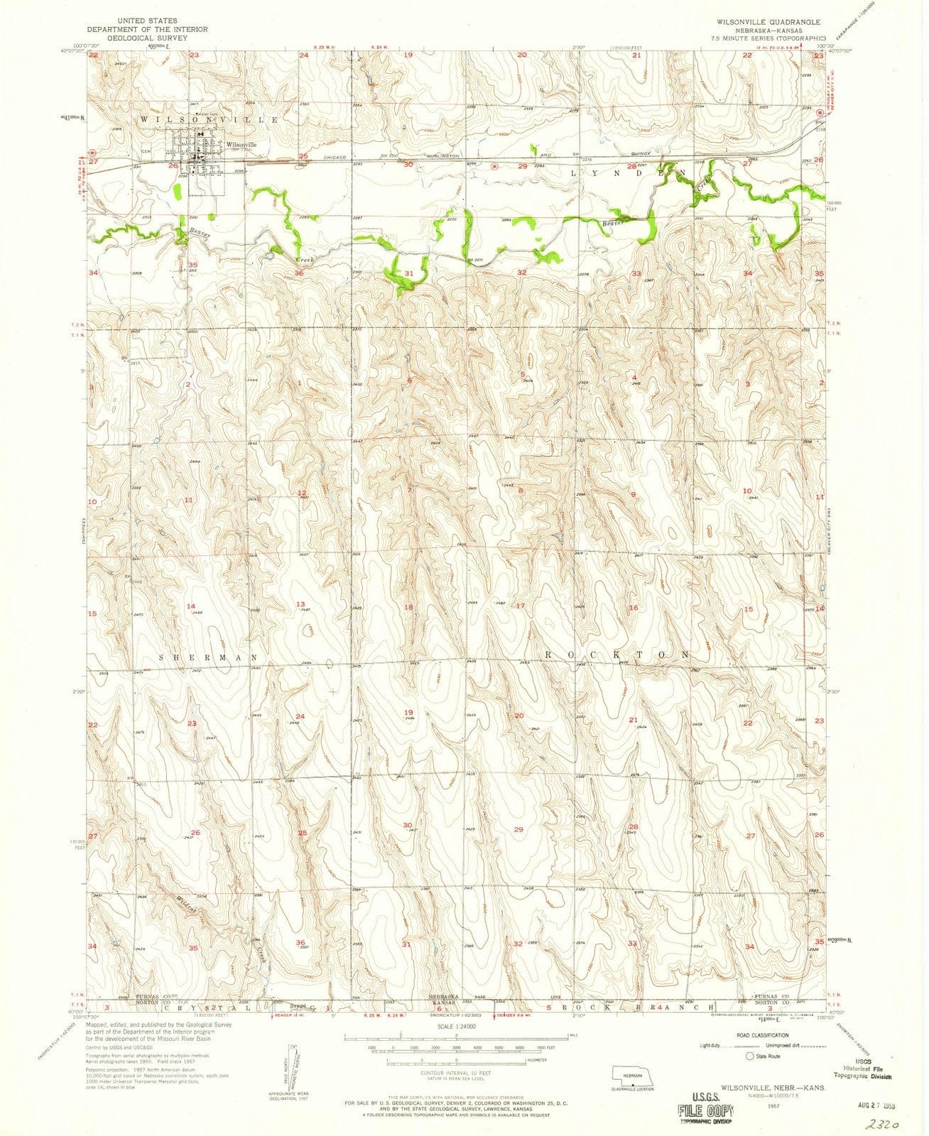 1957 Wilsonville, NE - Nebraska - USGS Topographic Map