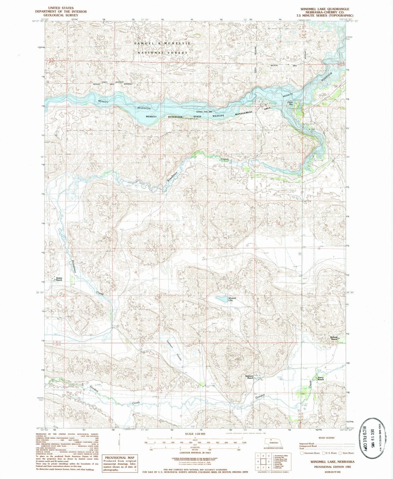 1985 Windmill Lake, NE - Nebraska - USGS Topographic Map