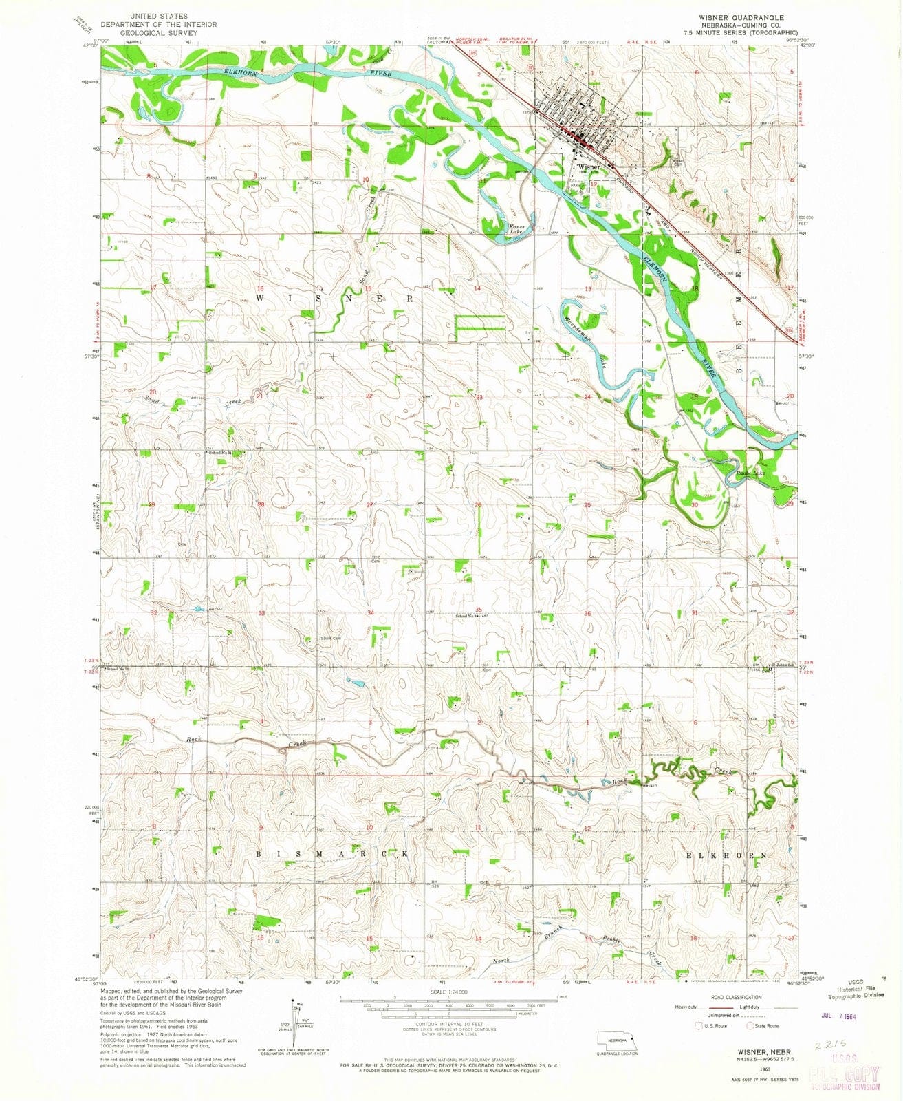 1963 Wisner, NE - Nebraska - USGS Topographic Map