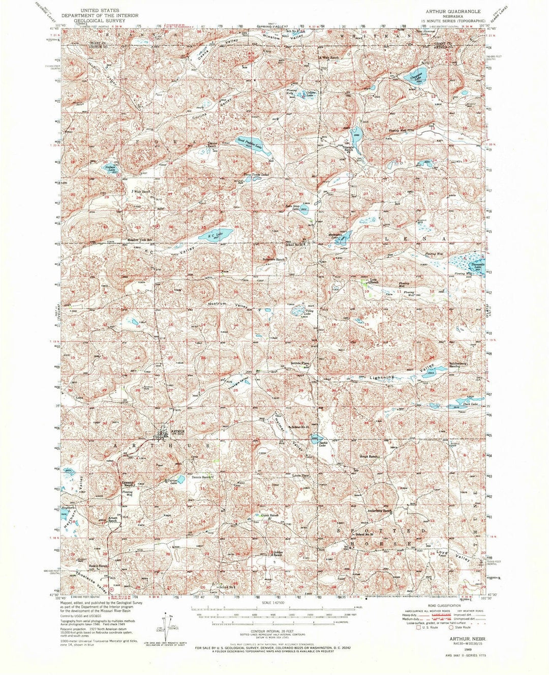 1949 Arthur, NE - Nebraska - USGS Topographic Map